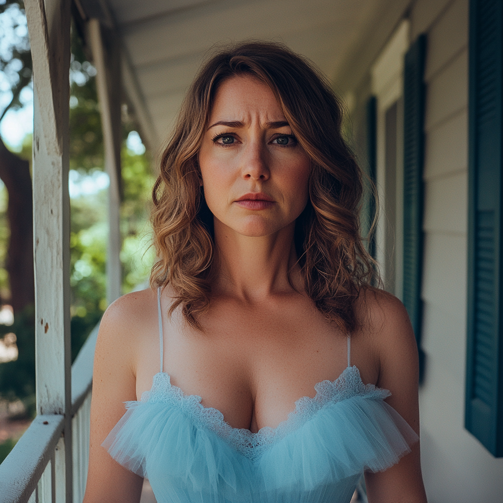 A close up of a worried woman | Source: Midjourney