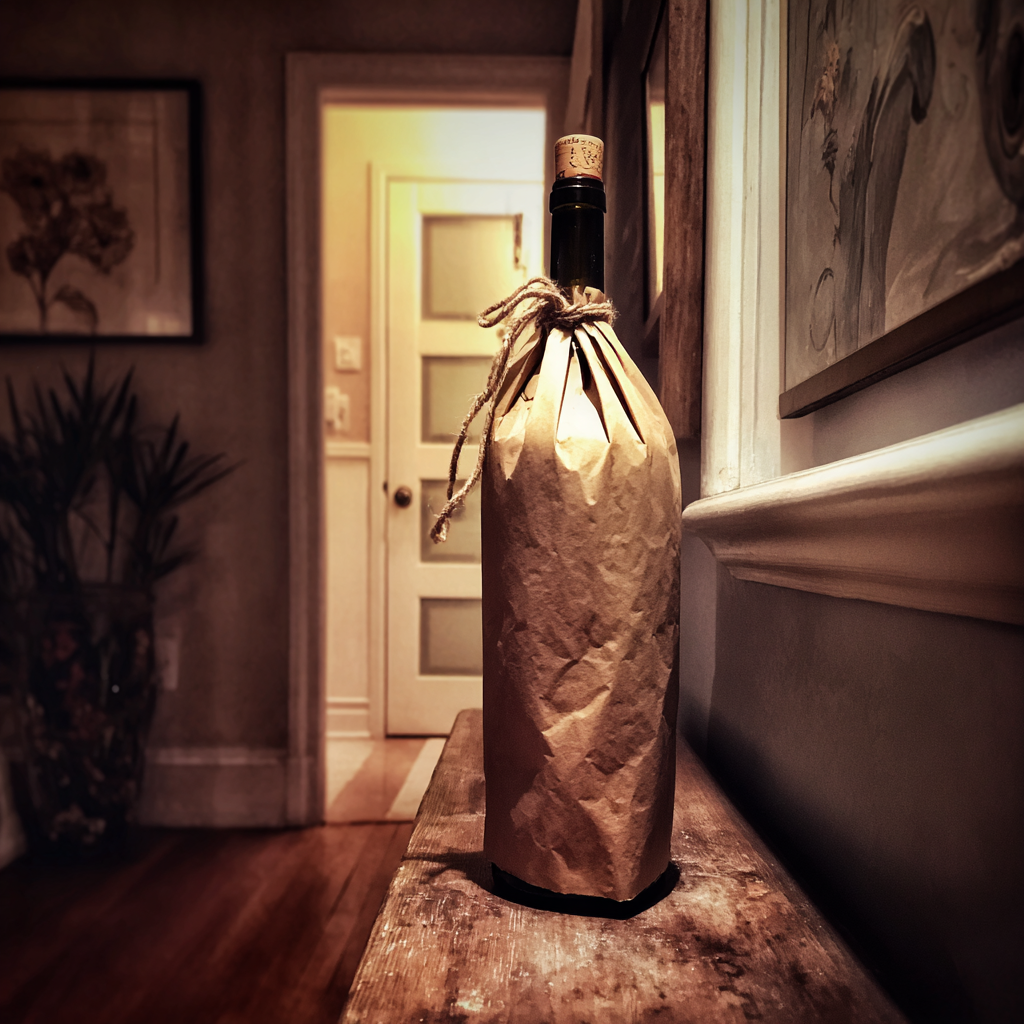A bottle of wine on a hallway table | Source: Midjourney