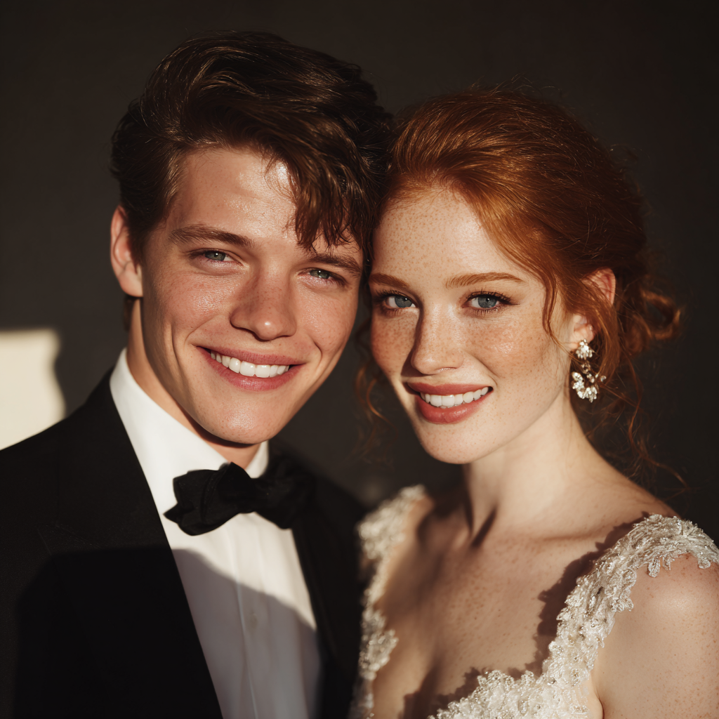 A smiling bridal couple | Source: Midjourney