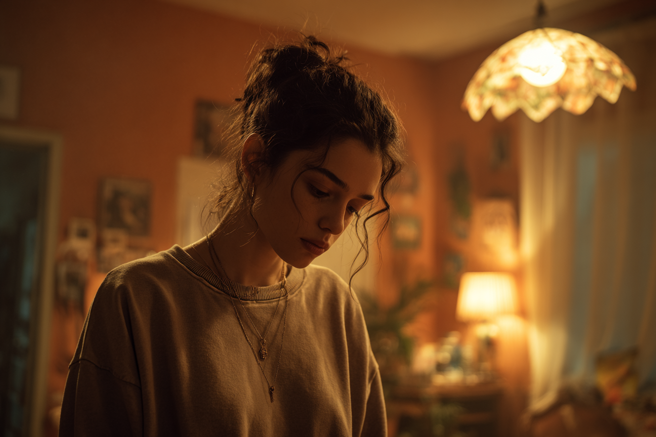 A girl looking down | Source: Midjourney