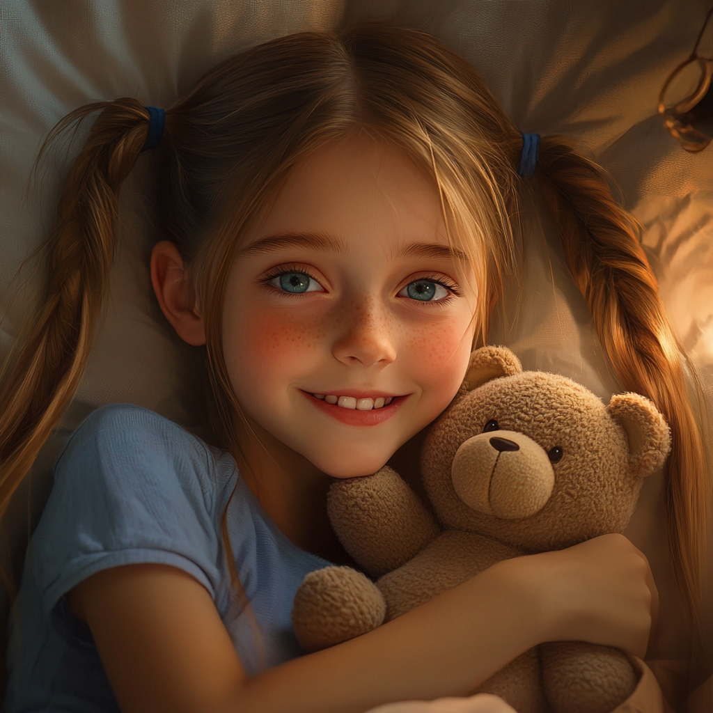 A little girl hugging her teddy bear | Source: Midjourney