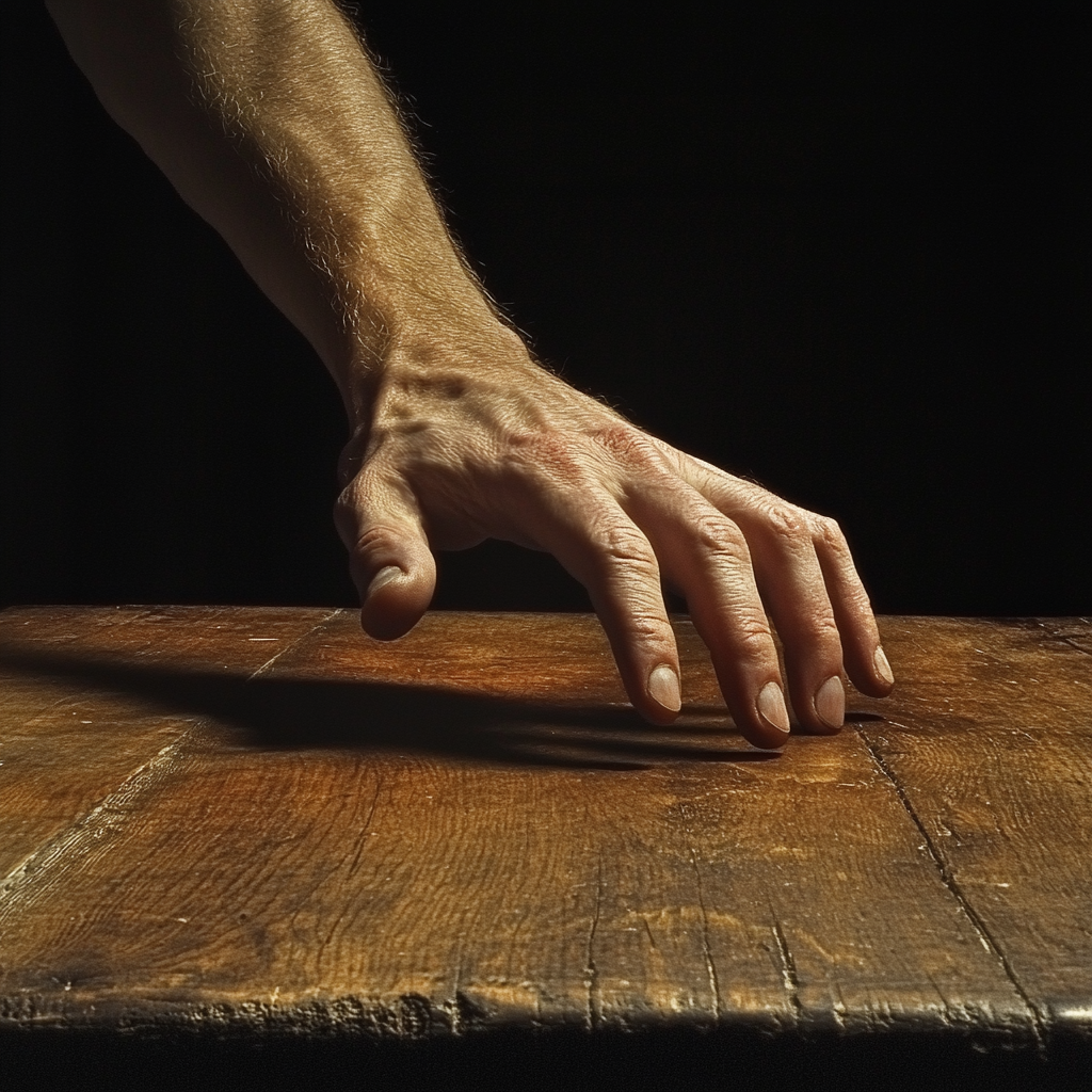 A man about to slam his hand on the table | Source: Midjourney