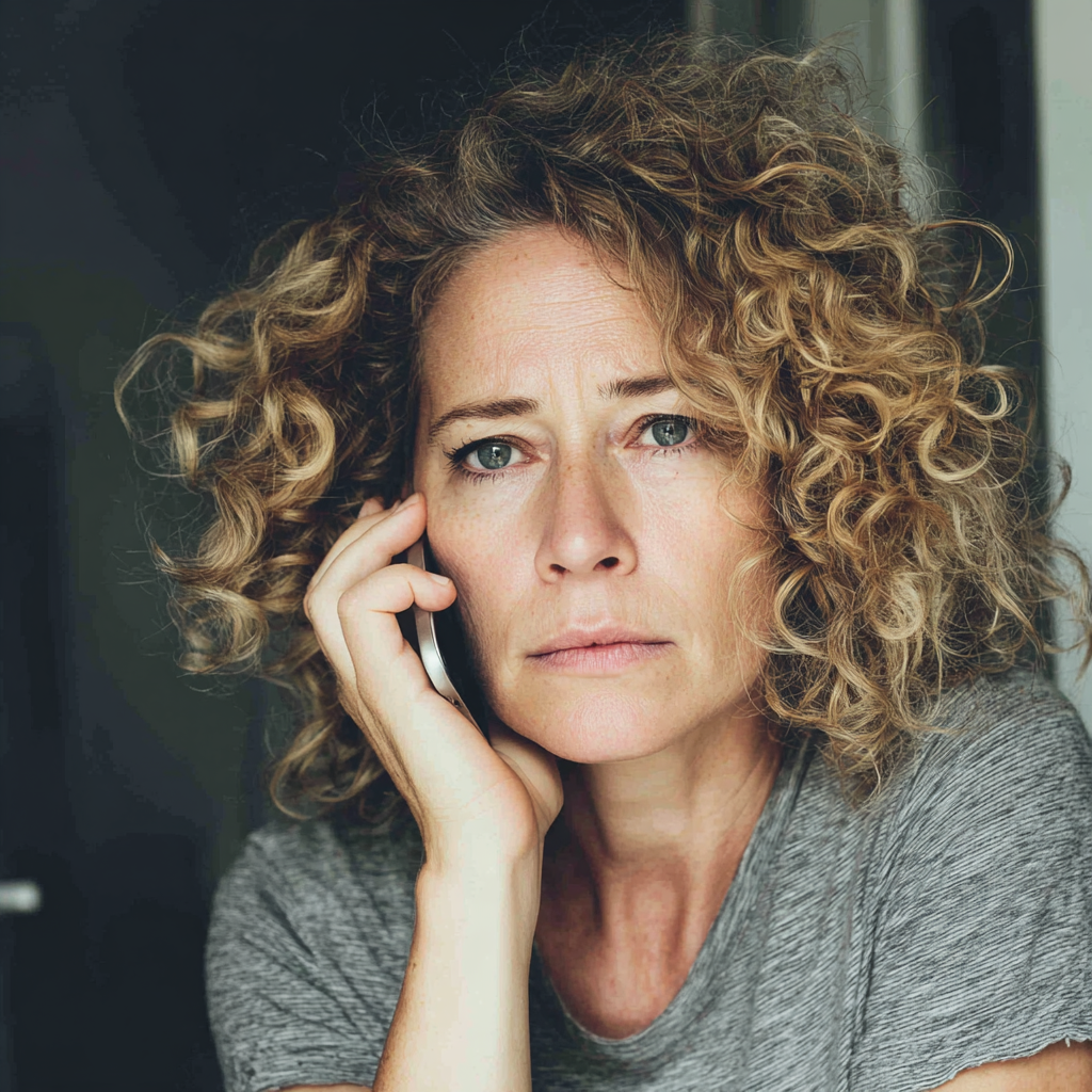 An upset woman talking on the phone | Source: Midjourney