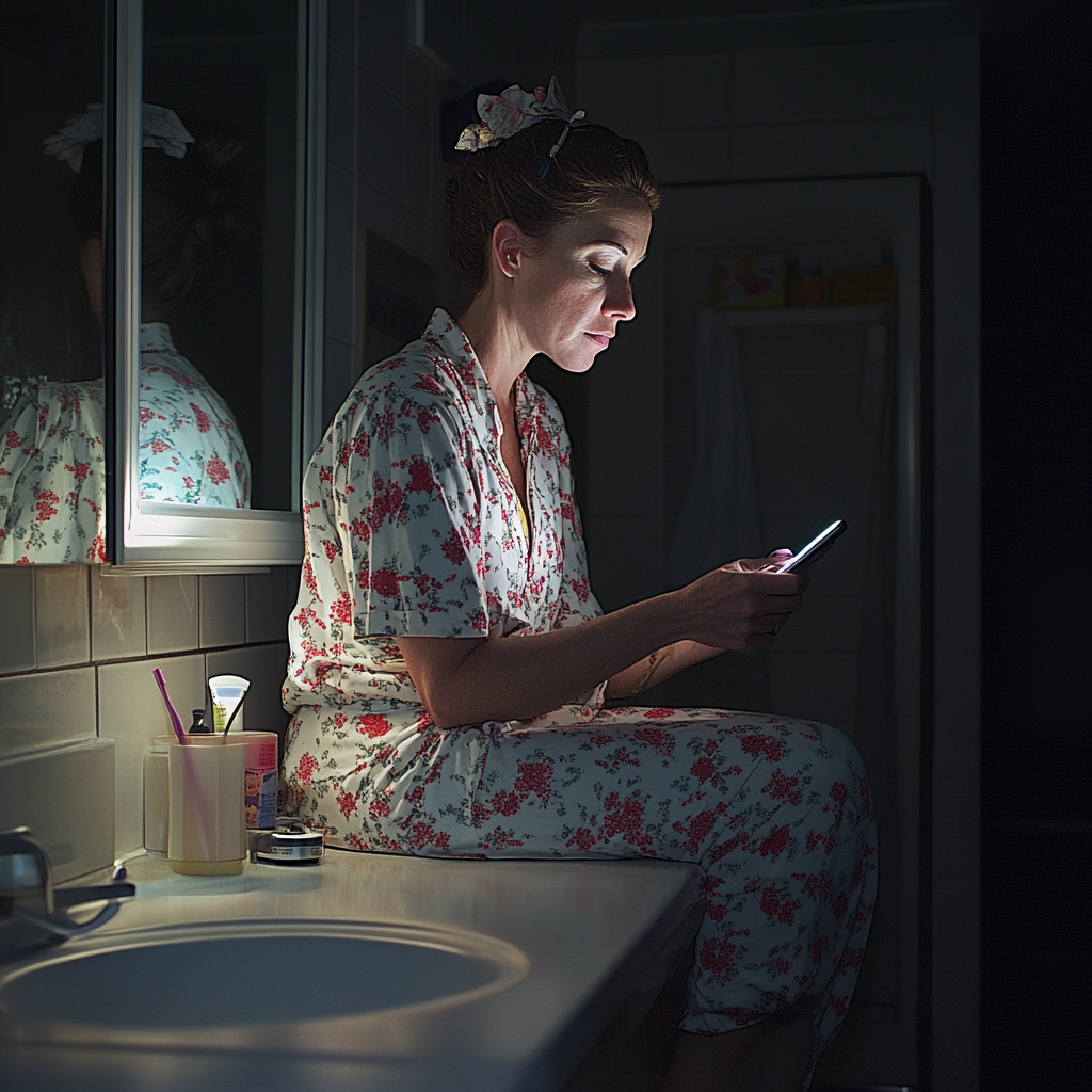 A woman sitting on a bathroom counter | Source: Midjourney