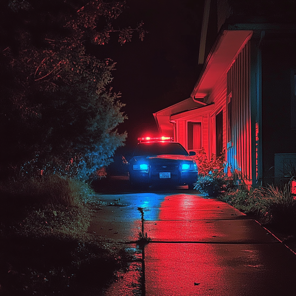 A police car parked in a driveway | Source: Midjourney