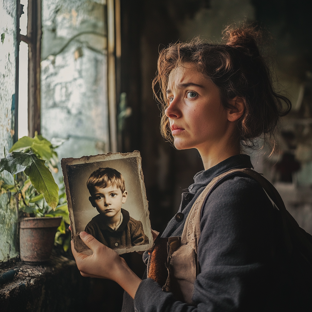 Woman holding an old photo | Source: Midjourney