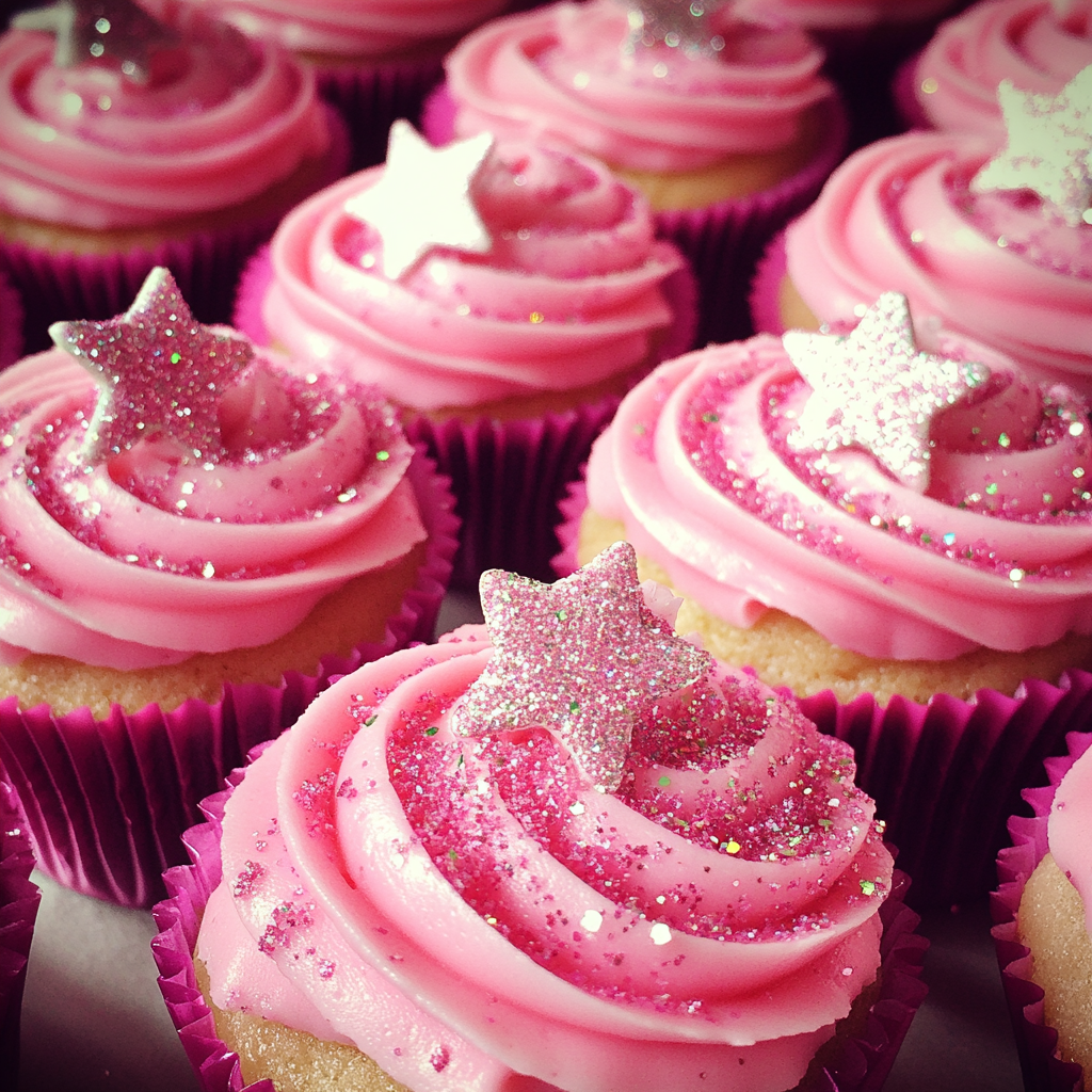 A close up of pink cupcakes | Source: Midjourney