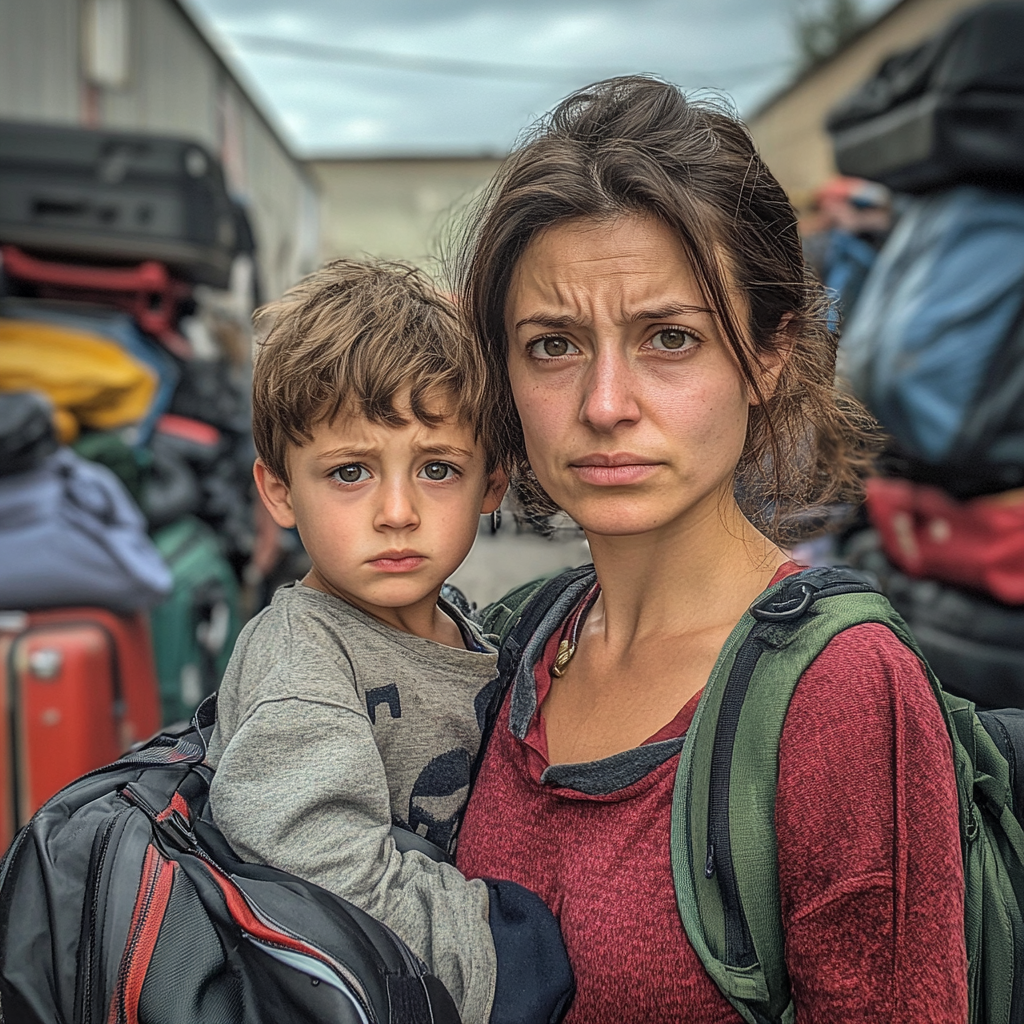 Stressed woman and her son stranded | Source: Midjourney