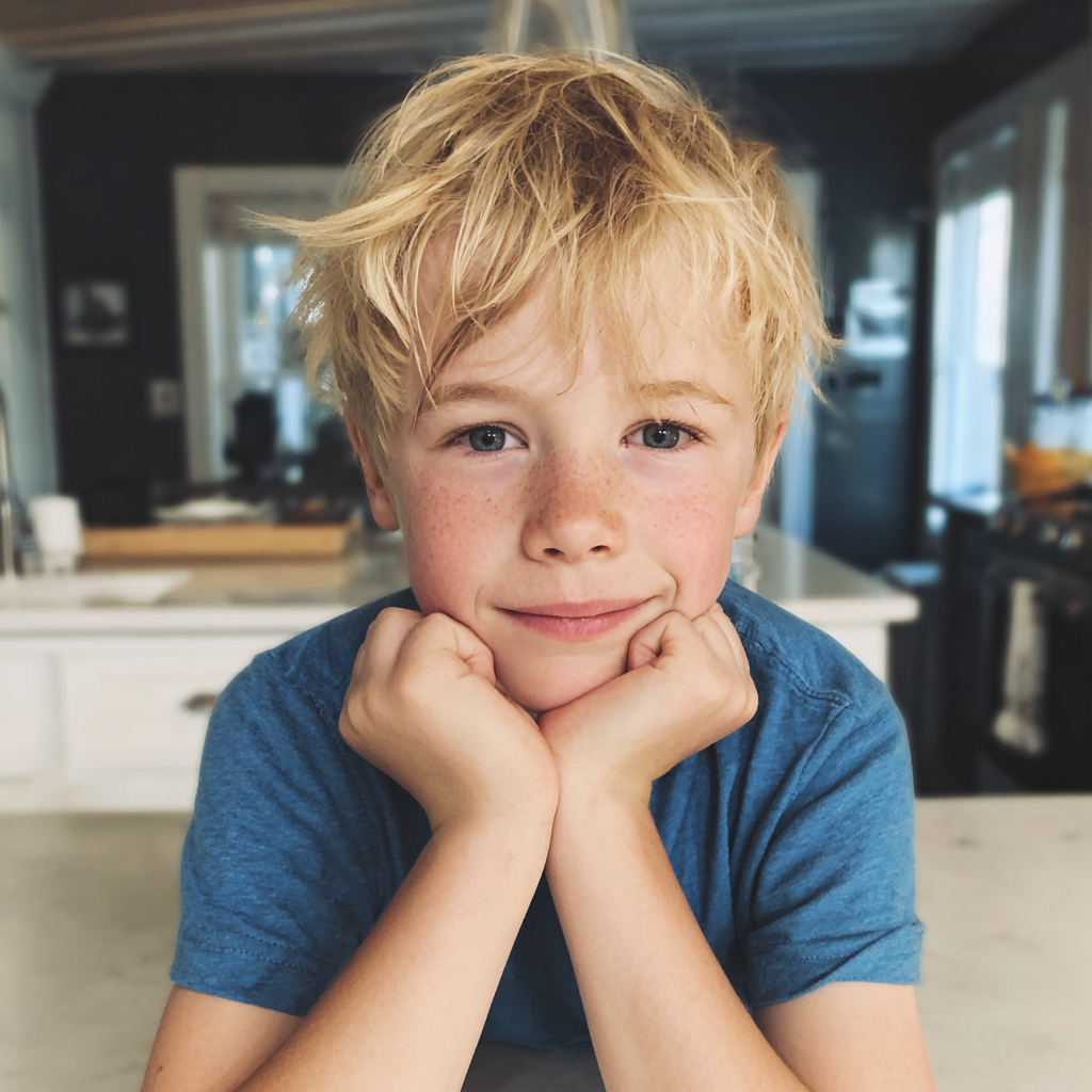 A smiling little boy in a kitchen | Source: Midjourney