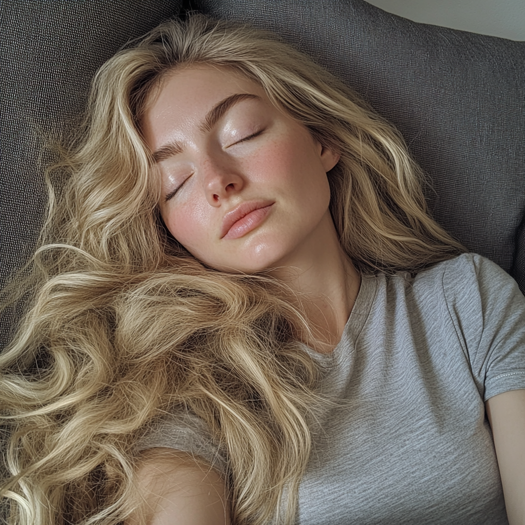 A woman sleeping on a couch | Source: Midjourney