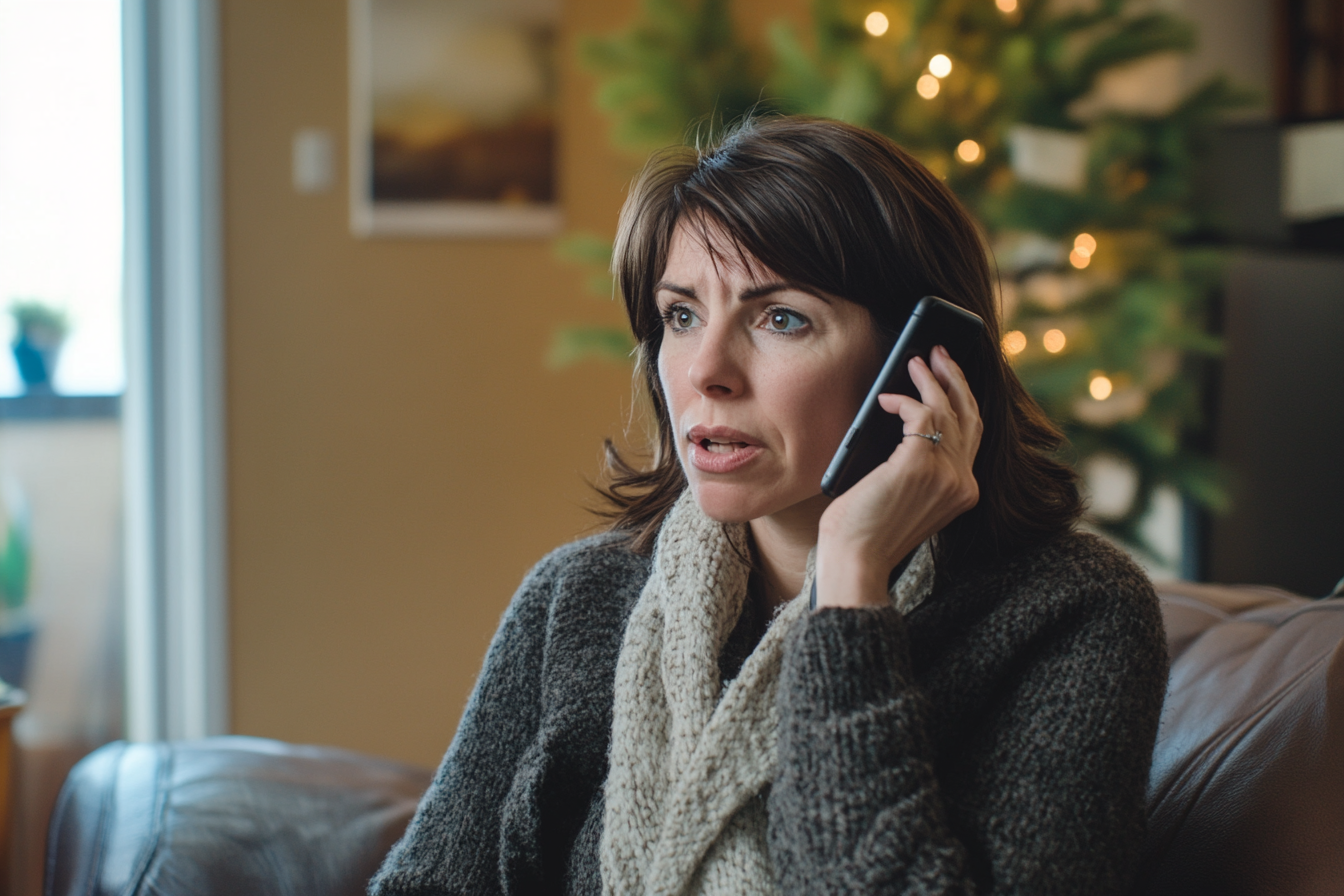 A concerned woman speaking on her phone | Source: Midjourney