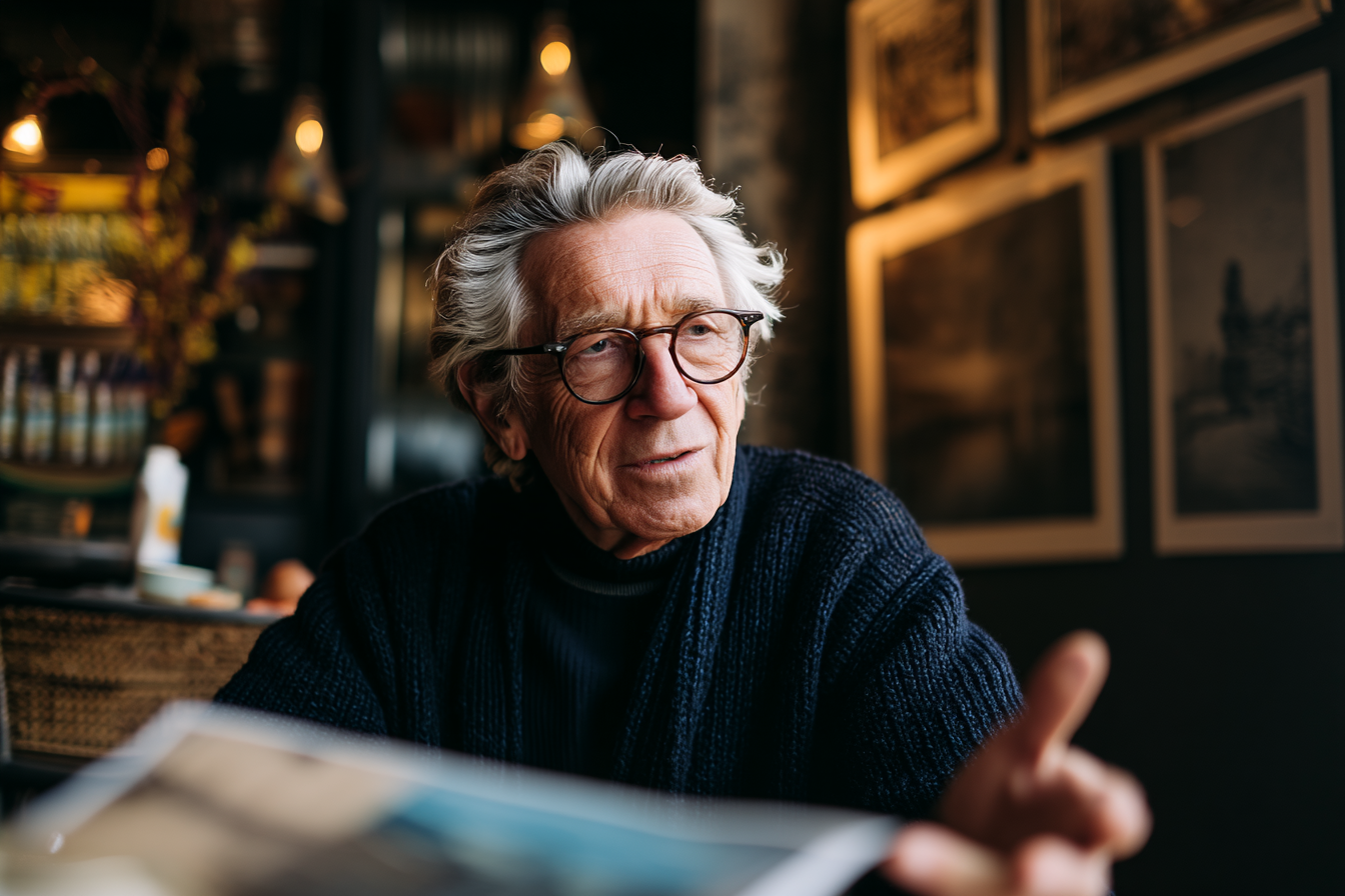 A man talking while sitting in a café | Source: Midjourney