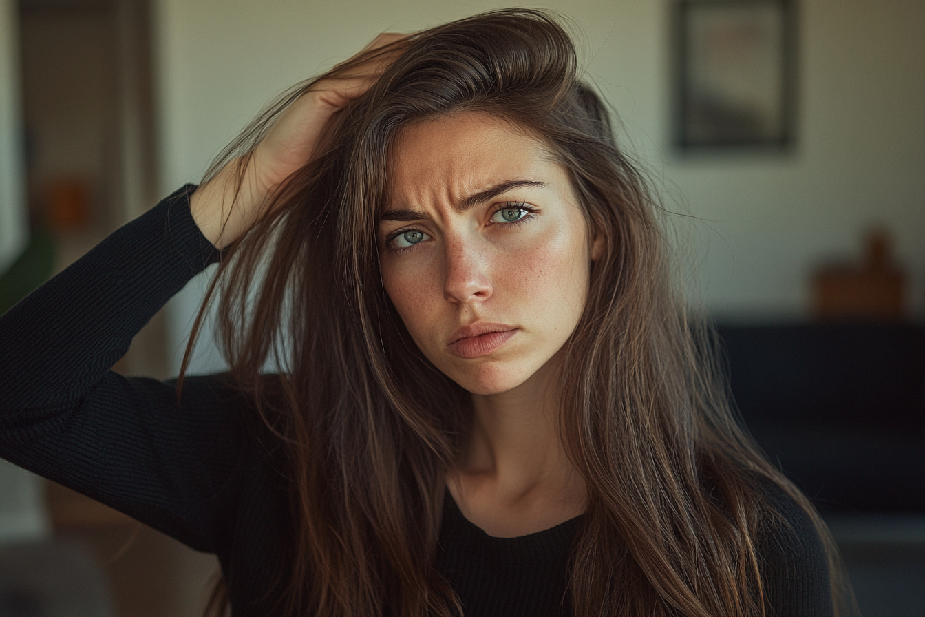 A woman running a hand through her hair | Source: Midjourney