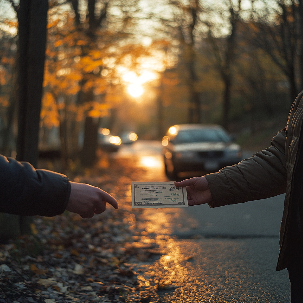 A driver handing over a check | Source: Midjourney