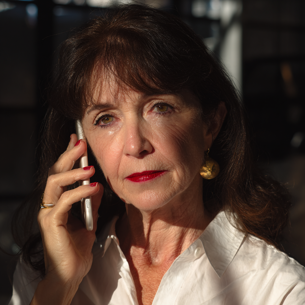 A pensive older woman talking on a phone | Source: Midjourney