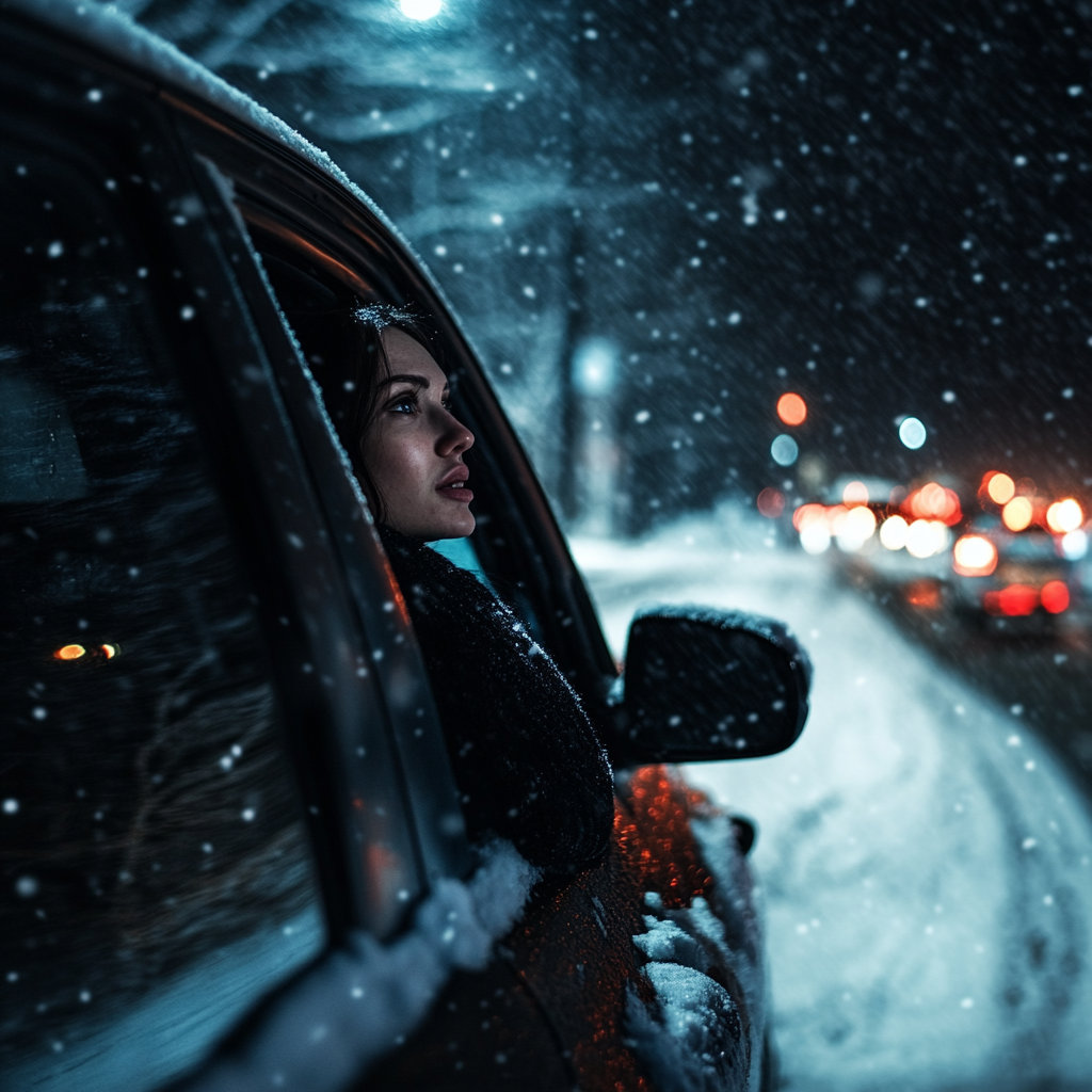 A woman talking in her car | Source: Midjourney