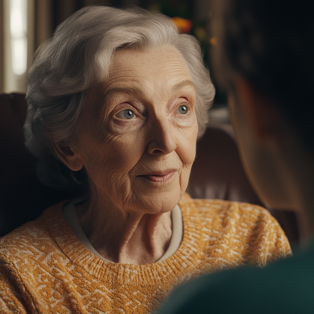 An older woman talking to a young girl | Source: Midjourney