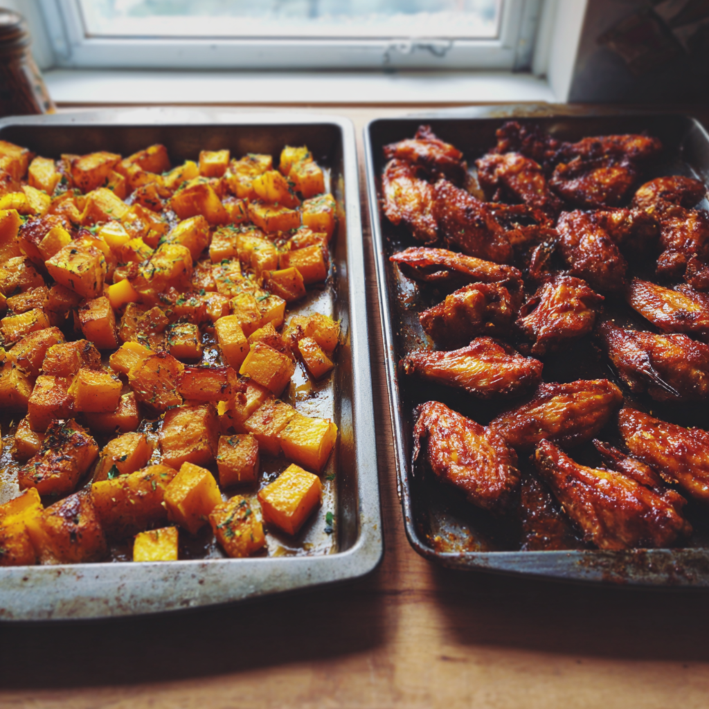 Trays of food in a kitchen | Source: Midjourney