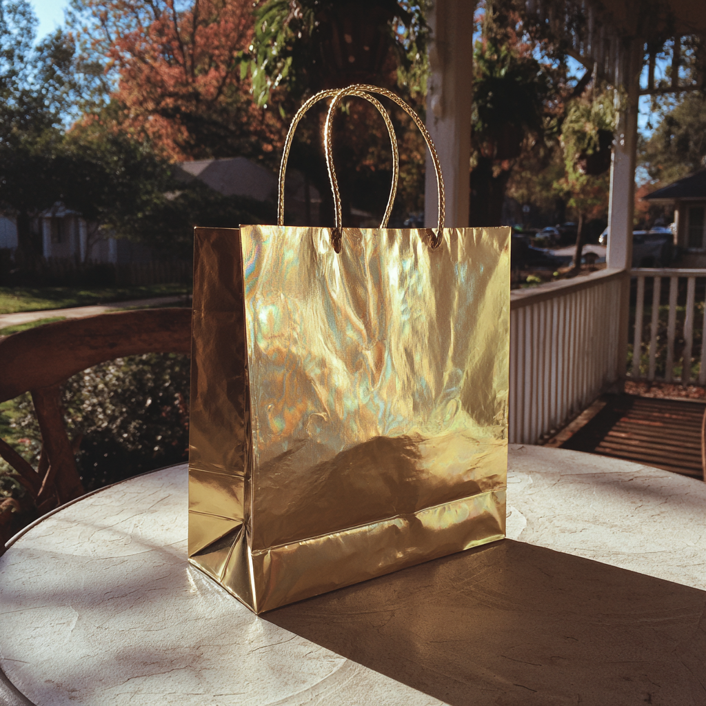 A gift bag on a table | Source: Midjourney