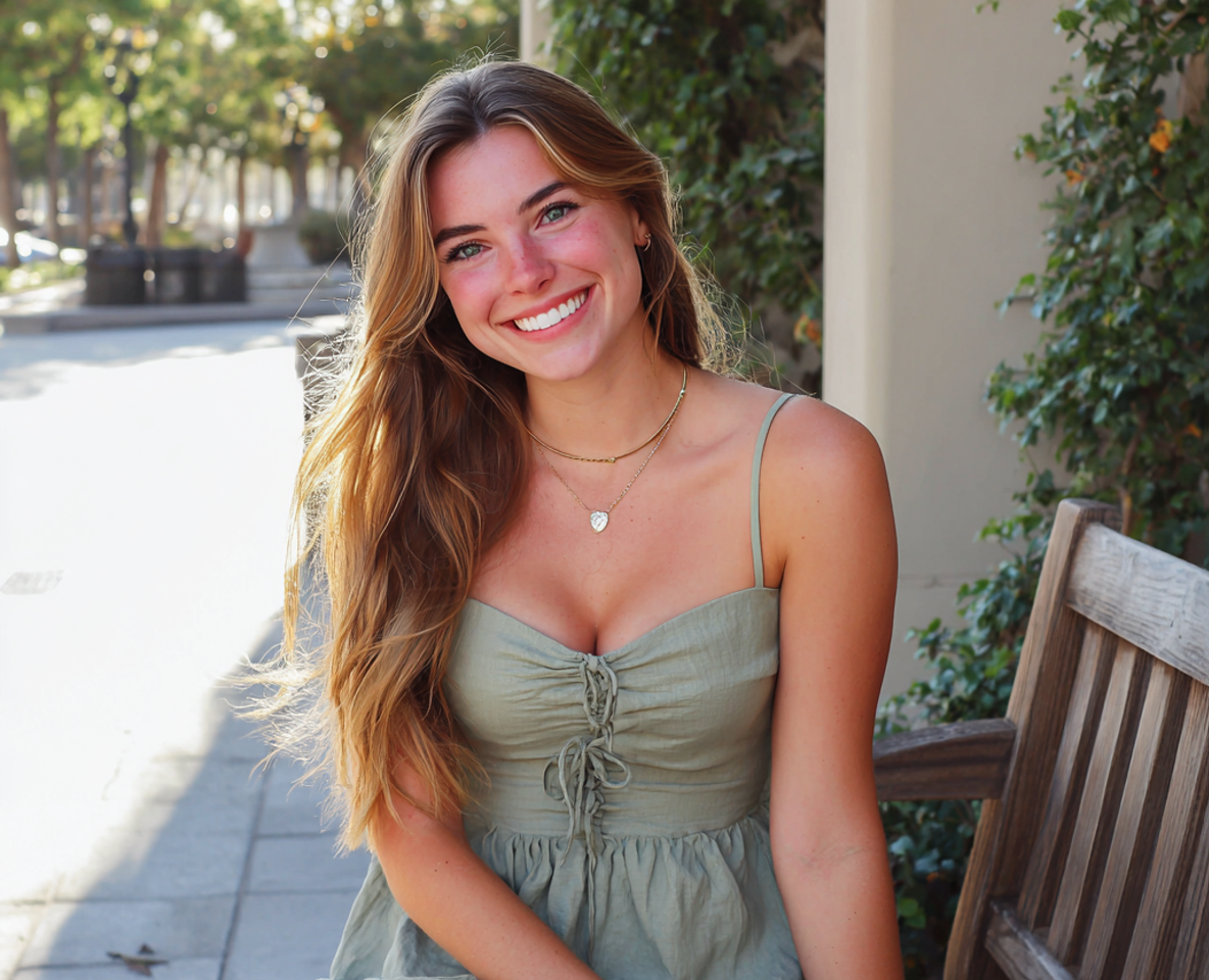 A smiling woman sitting on a bench | Source: Midjourney