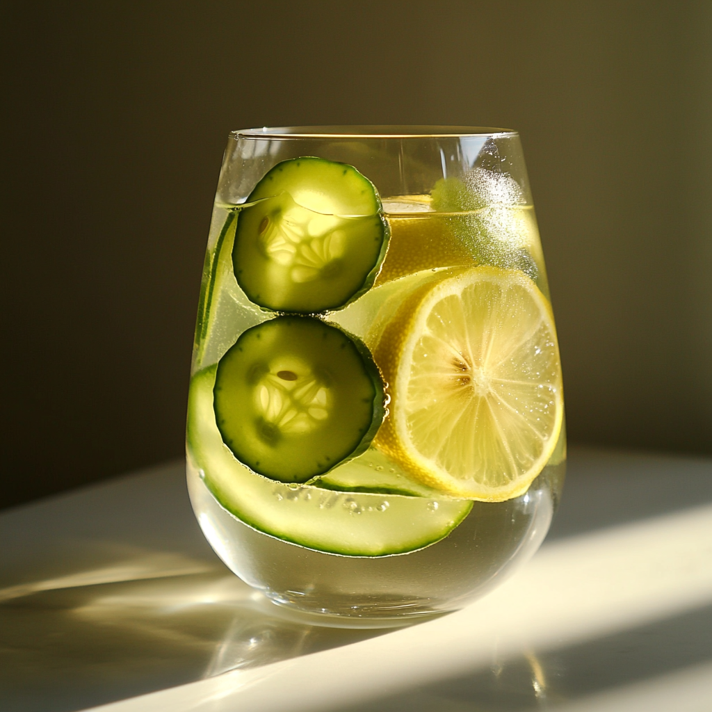 Un verre d'eau au citron et au concombre | Source : Midjourney