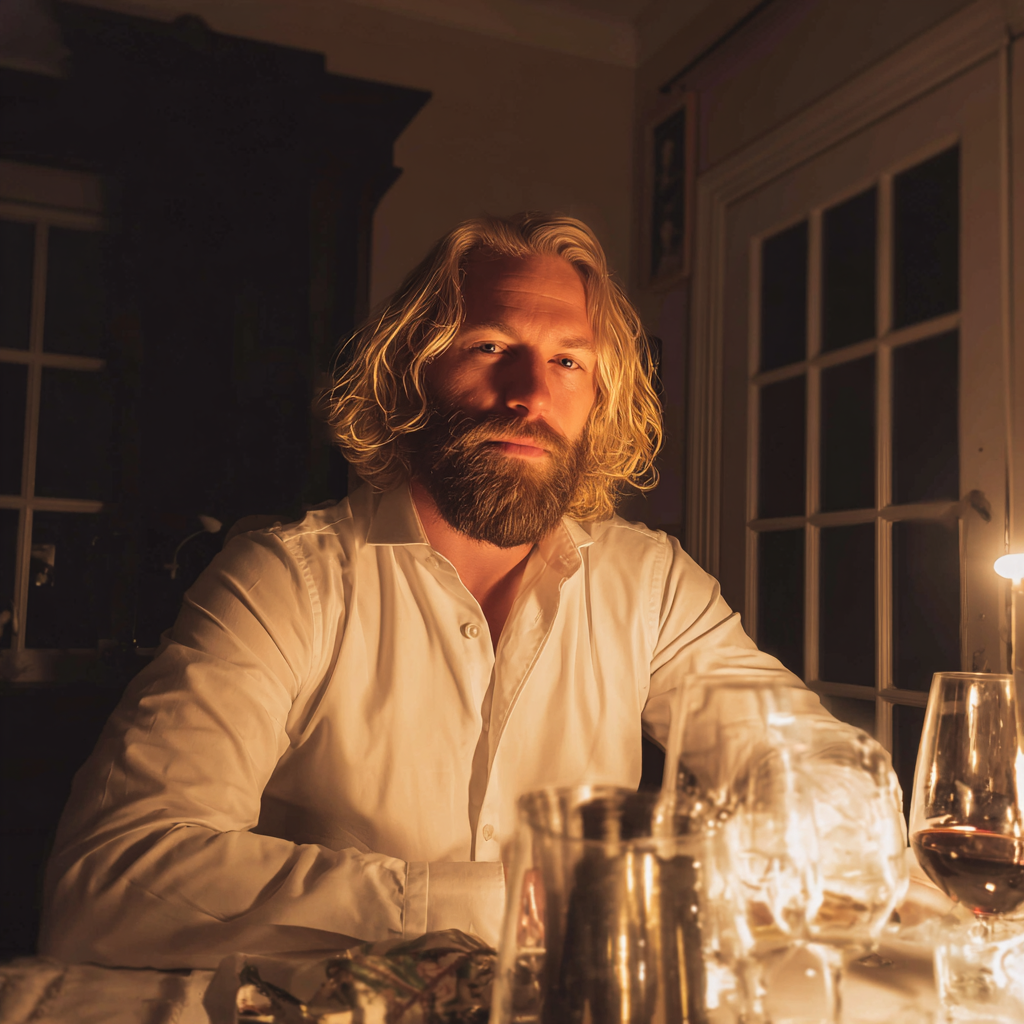 A man sitting at a dining table | Source: Midjourney