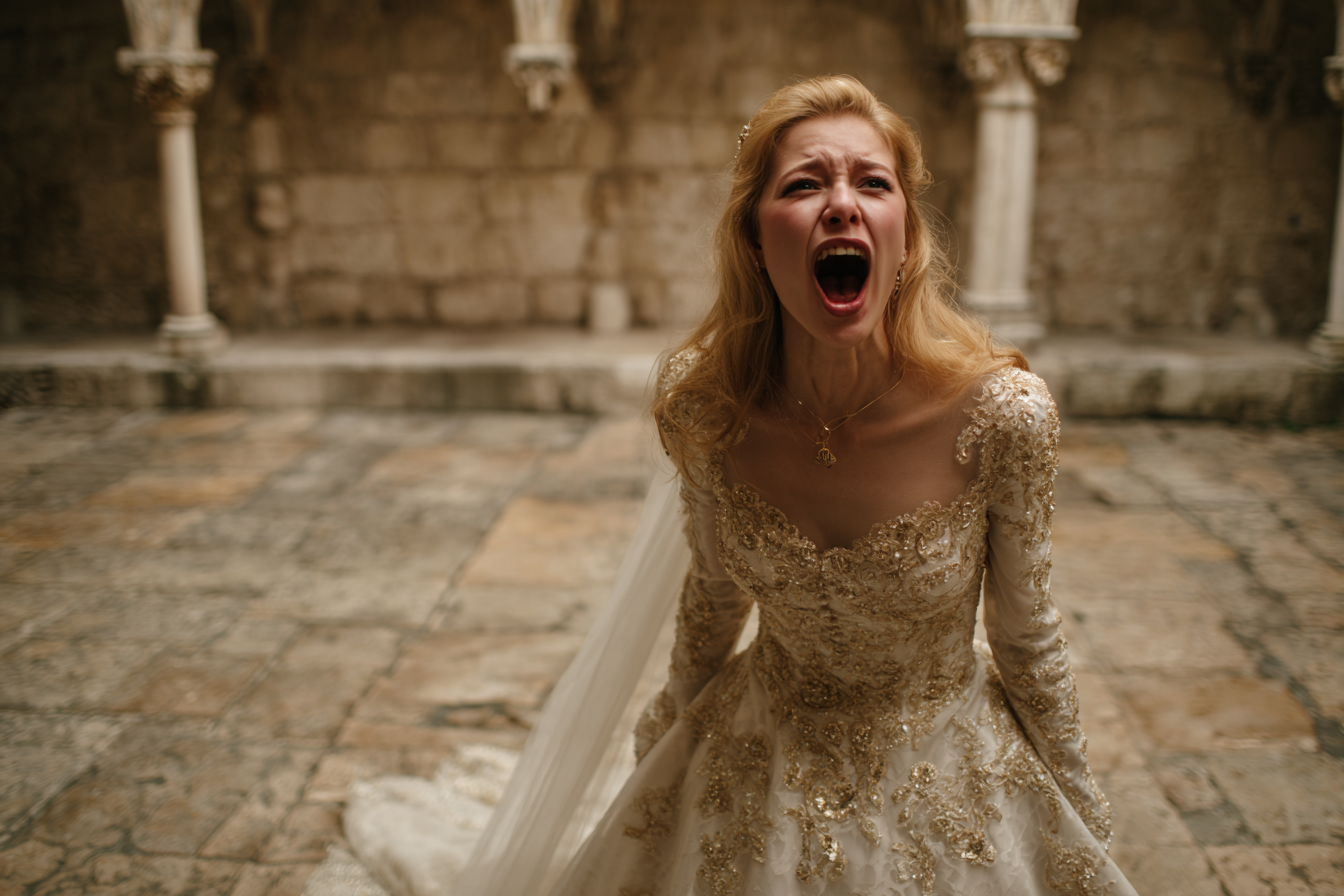 A distressed bride shouting at someone | Source: Pexels