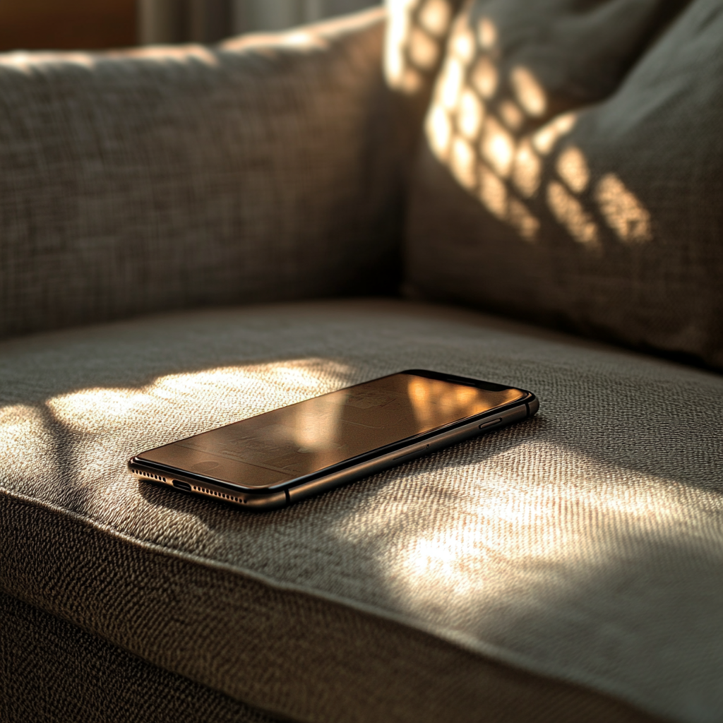 A phone on a couch | Source: Midjourney