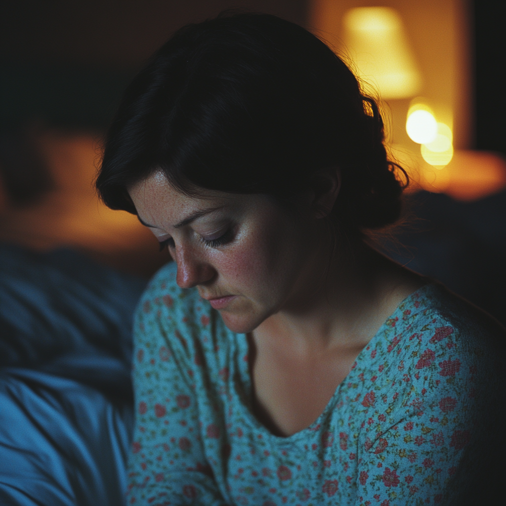 A sad woman in bed | Source: Midjourney