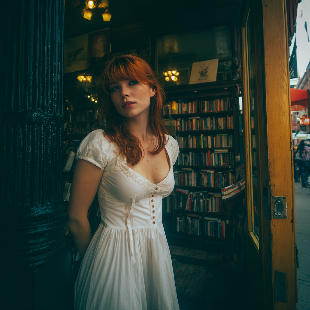 A woman standing in a bookstore | Source: Midjourney