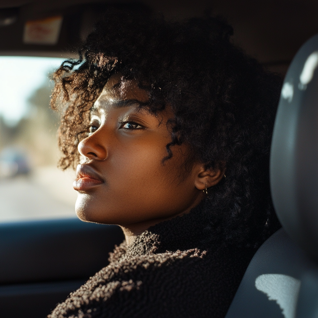 Una mujer nerviosa en un coche | Fuente: Midjourney