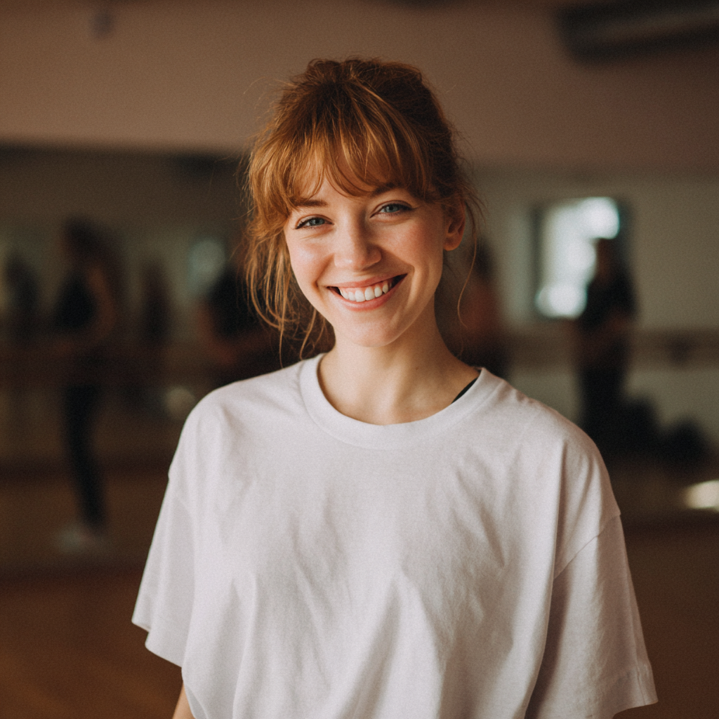 A smiling woman standing in a dance studio | Source: Midjourney