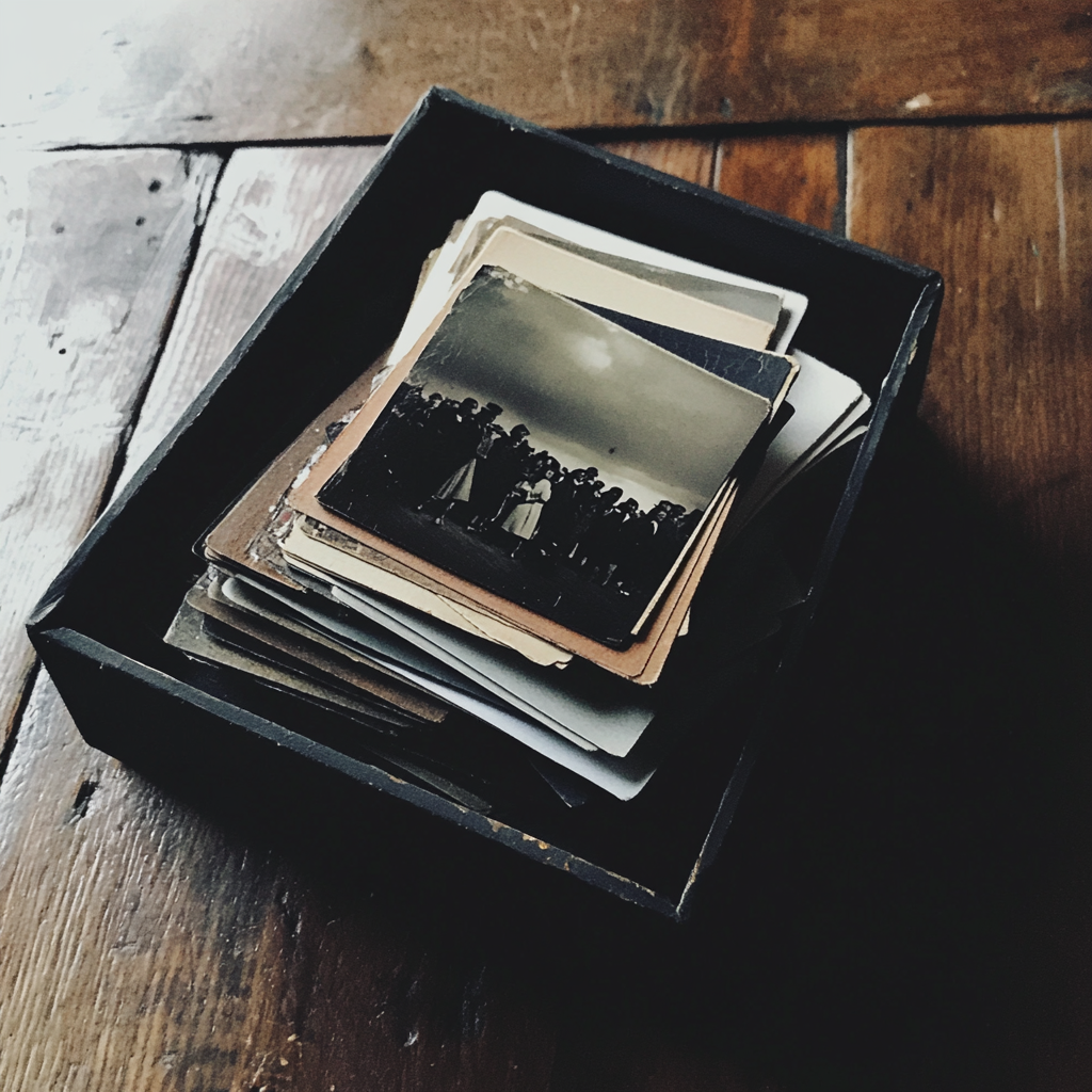 A stack of polaroids in a black box | Source: Midjourney