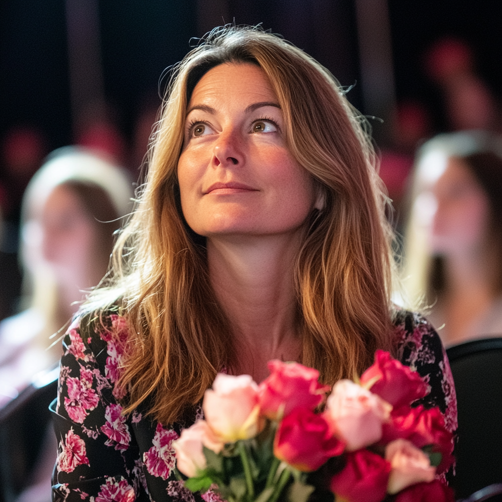 A woman holding a bouquet of roses | Source: Midjourney