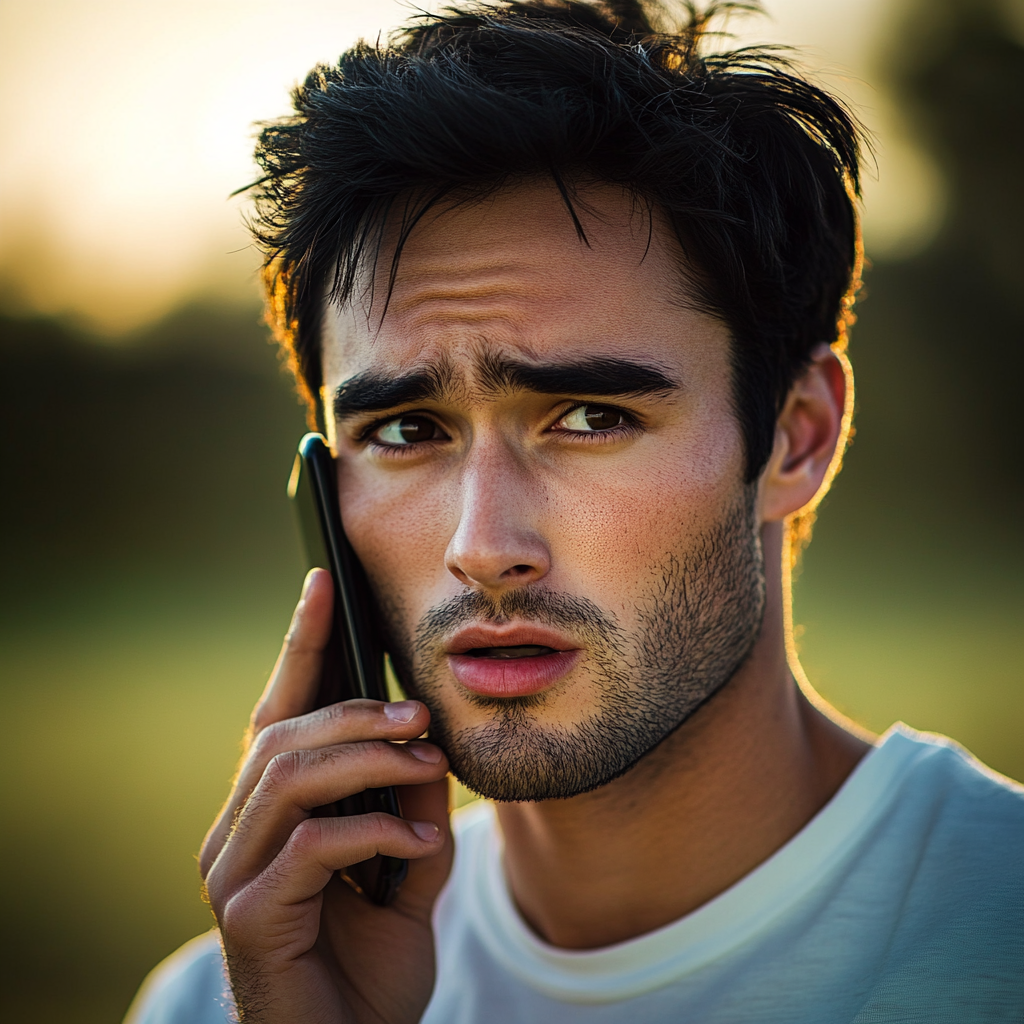 An anxious man engaged on a phonecall | Source: Midjourney