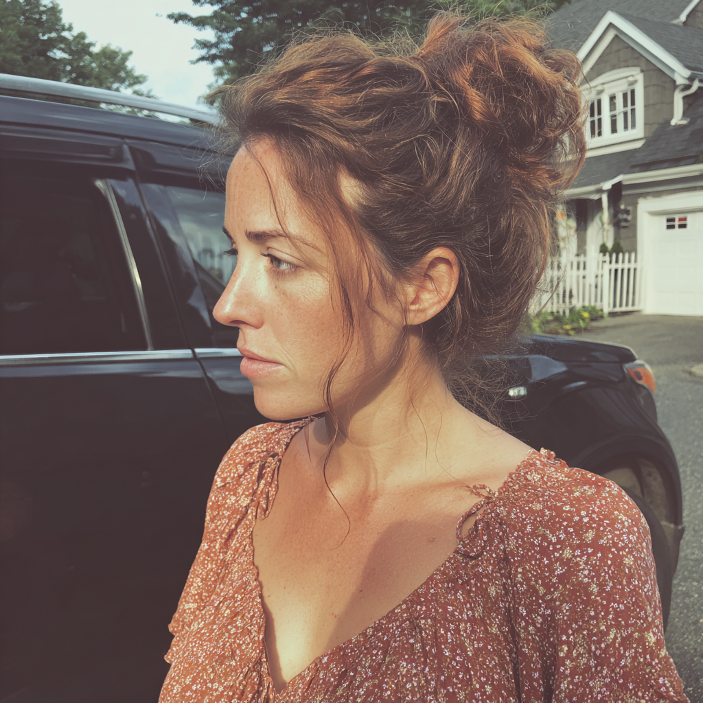 A woman standing in front of a car | Source: Midjourney