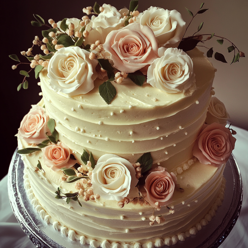 A beautiful wedding cake | Source: Midjourney