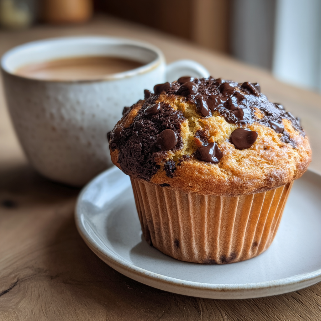 A muffin and a cup of coffee on a kitchen counter | Source: Midjourney