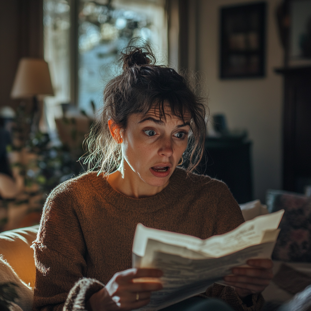 Shocked woman staring at DNA results | Source: Midjourney