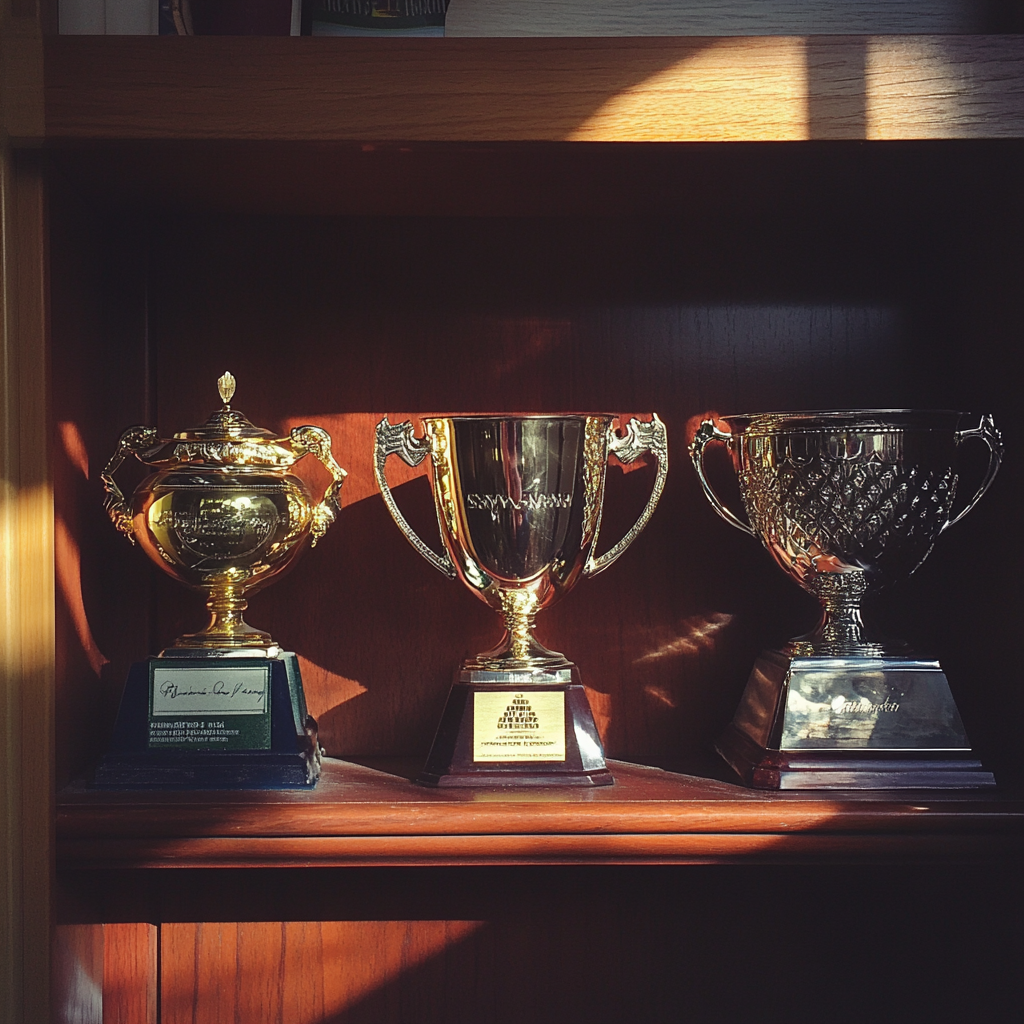 School trophies on a shelf | Source: Midjourney