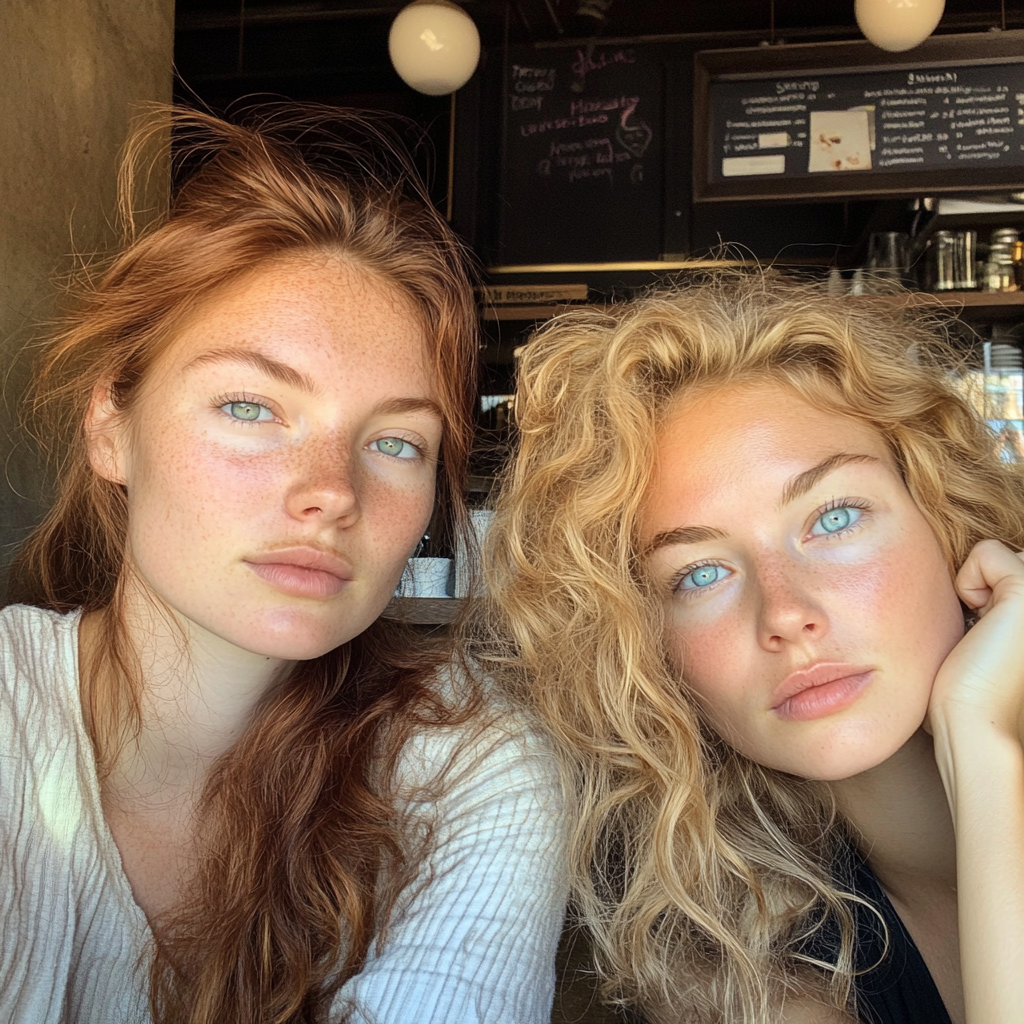 Two women sitting in a coffee shop | Source: Midjourney