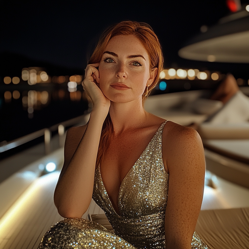 A woman sitting on a yacht | Source: Midjourney