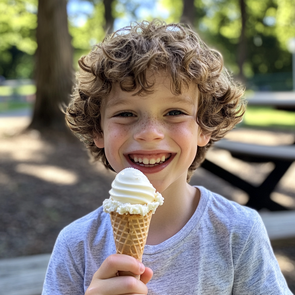 A little boy holding an ice cream cone | Source: Midjourney