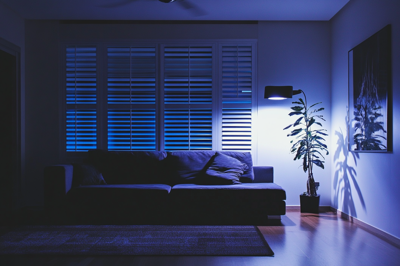 A dimly lit living room | Source: Midjourney