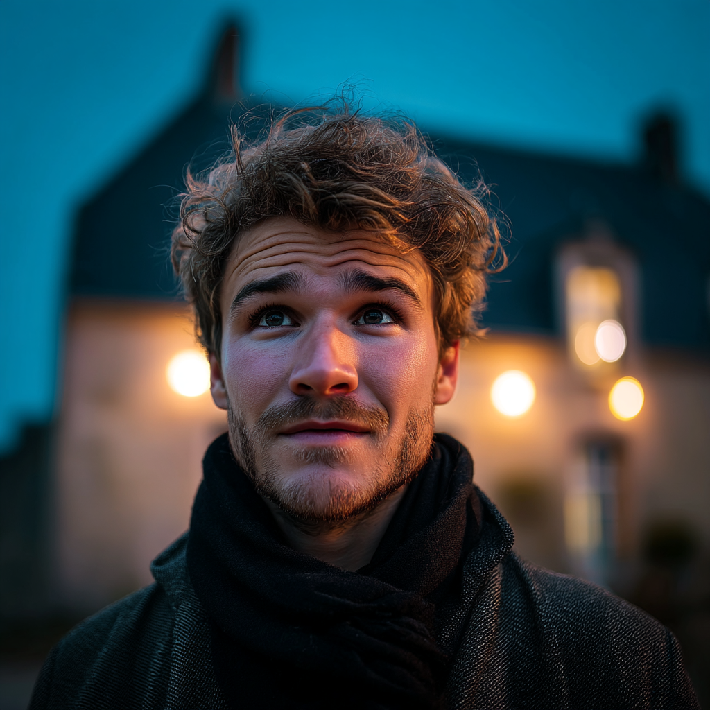 A man standing outside a house in the cold | Source: Midjourney