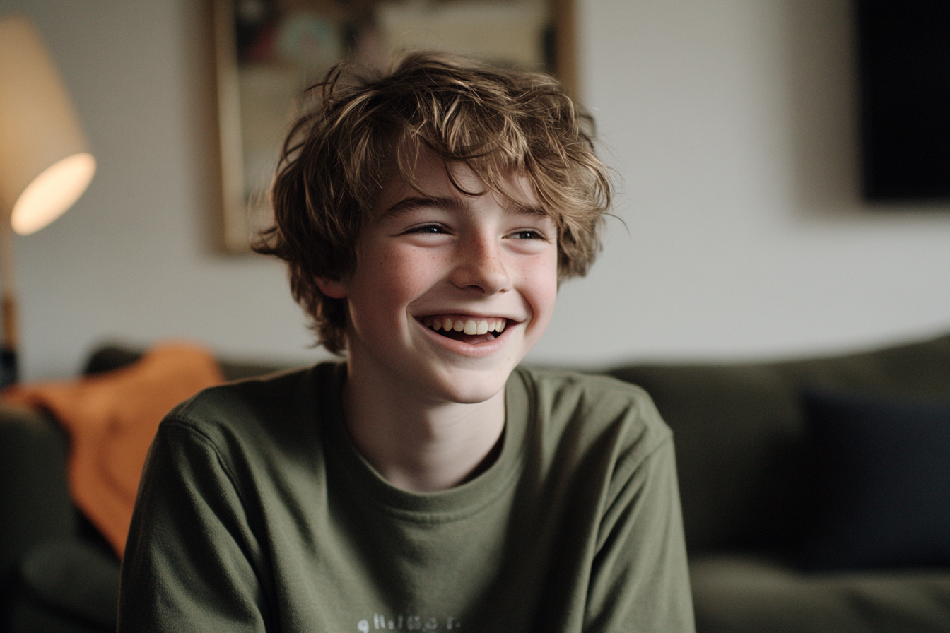 A teen boy smiling while speaking to someone | Source: Midjourney
