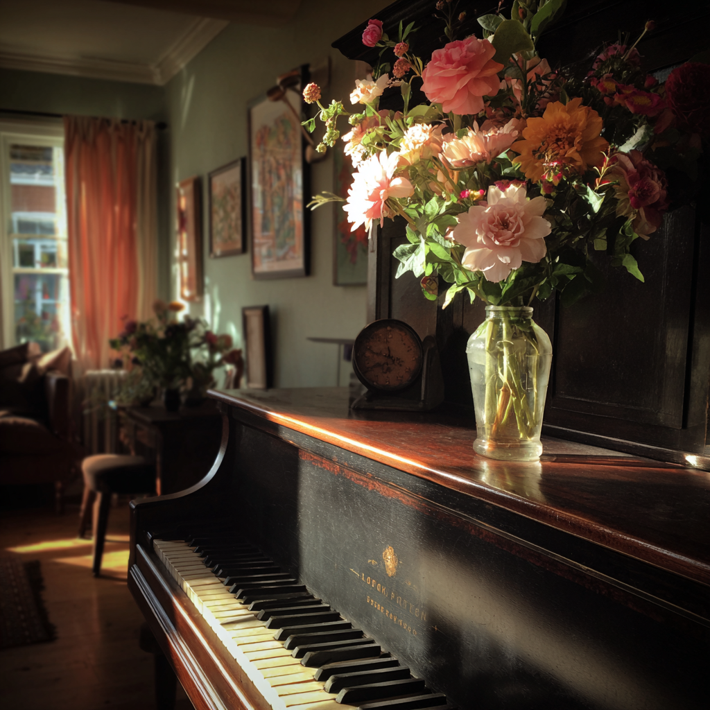 A piano in a living room | Source: Midjourney