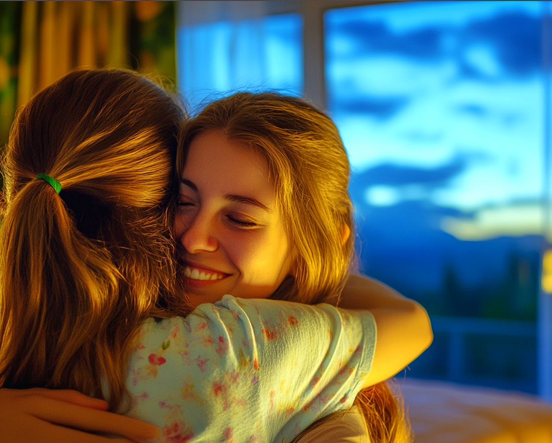 A woman hugging her sister | Source: Midjourney