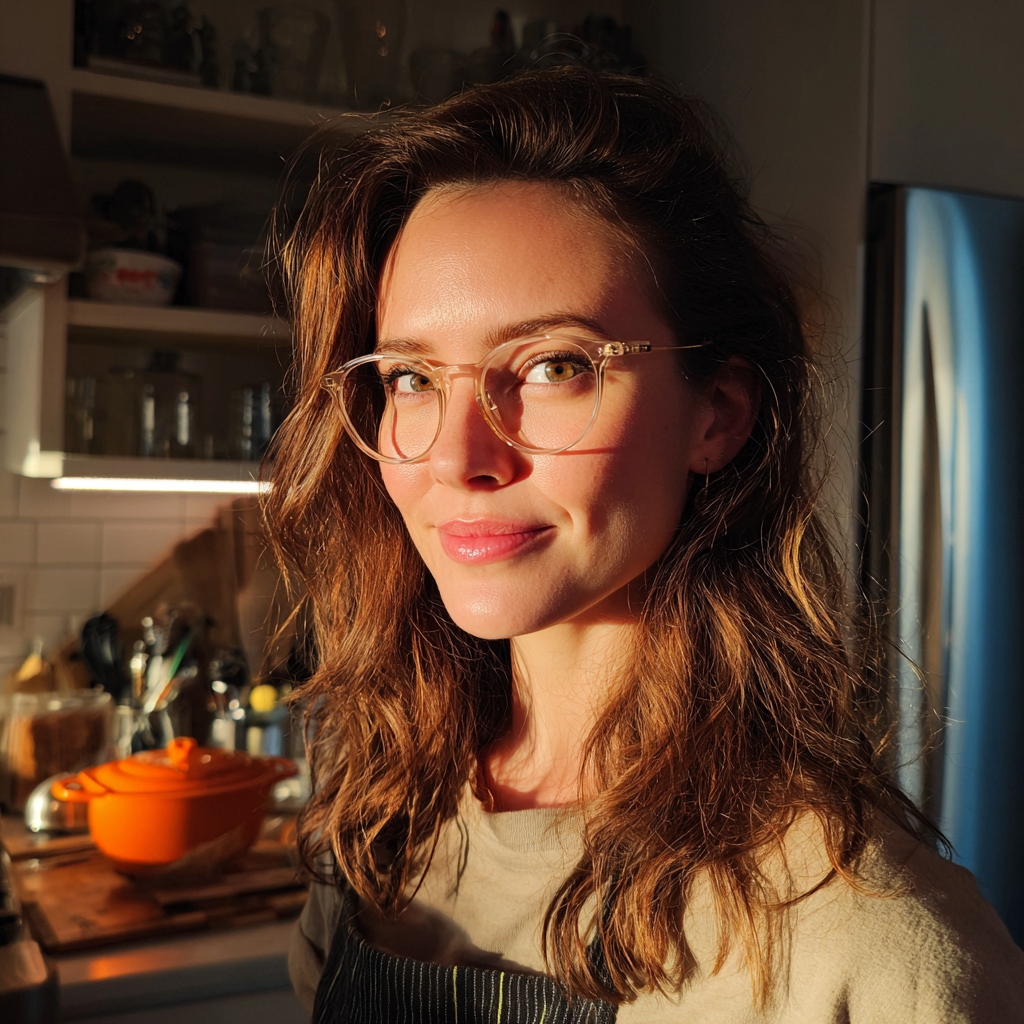 A smiling woman standing in a kitchen | Source: Midjourney