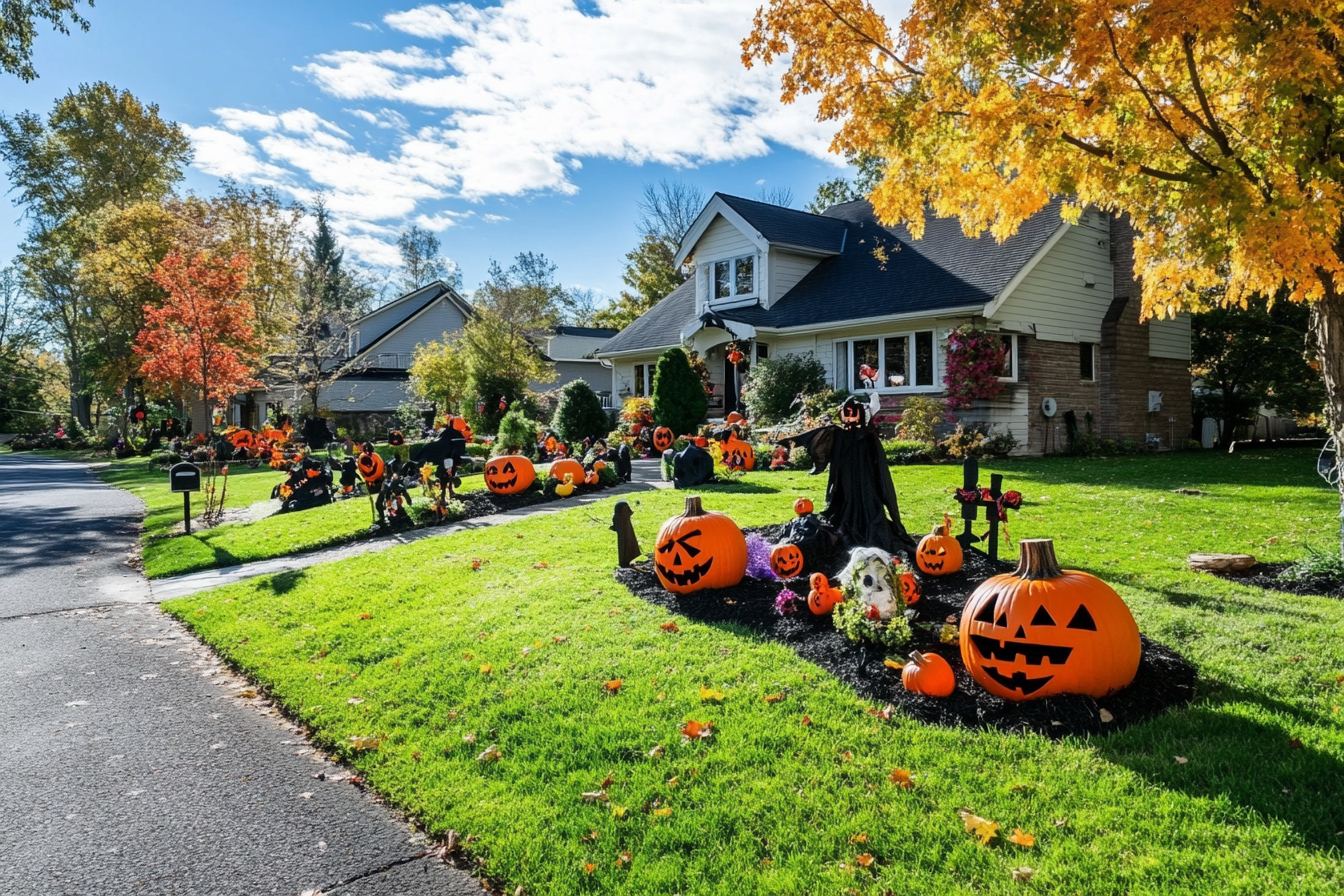 Halloween decorations in a front yard | Source: Midjourney